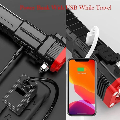 Powerful Rechargeable Hammer LED Flashlight | Ultra-Bright Torch with Car Emergency Window Breaker, Cutter & Essential Survival Tool