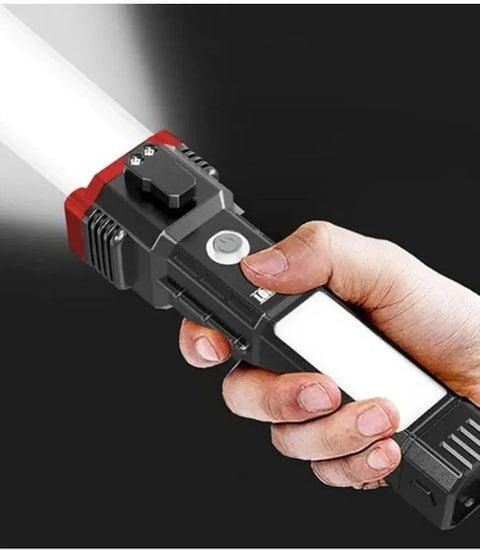 Powerful Rechargeable Hammer LED Flashlight | Ultra-Bright Torch with Car Emergency Window Breaker, Cutter & Essential Survival Tool